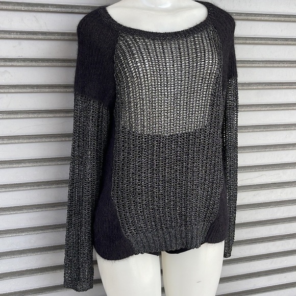 Ellen Fisher The Fisher Project Long Sleeve Gray/Black Metallic Sweater Size M - Picture 4 of 12